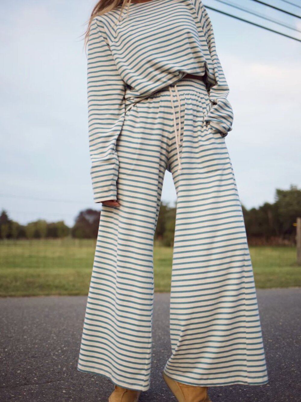 HDYWT Emma Striped Set in Aegean Stripe (Top - S/M, Pant - S)